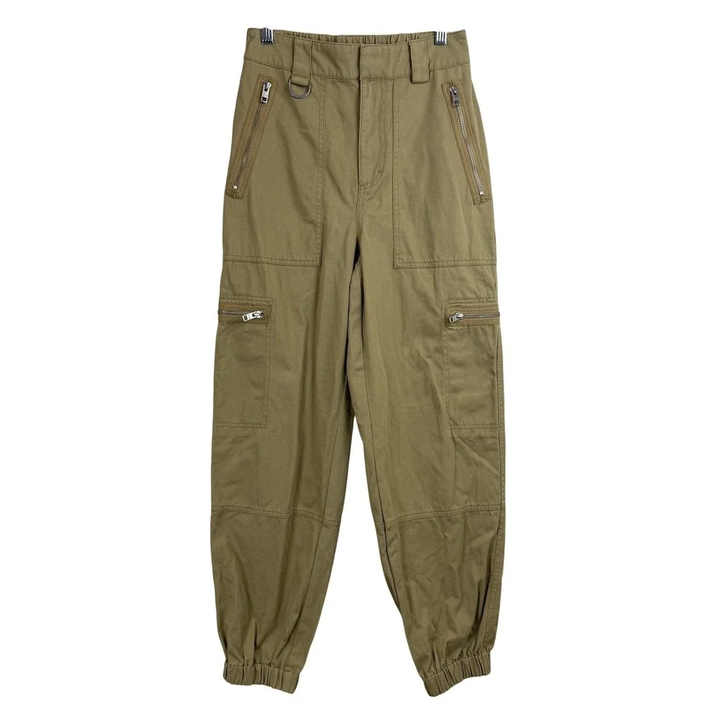 TNA‎ ARITZIA Tan Cargo Jogger Pants Zip Pockets WOMEN Small TWILL UTILITY